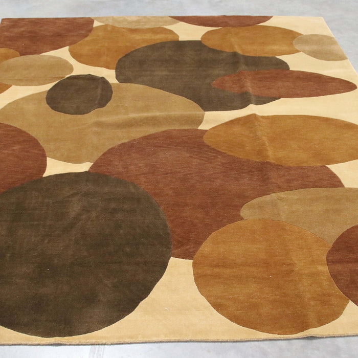 8x10 India Abstract Modern Contemporary Ivory Brown Wool Rectangular Rug