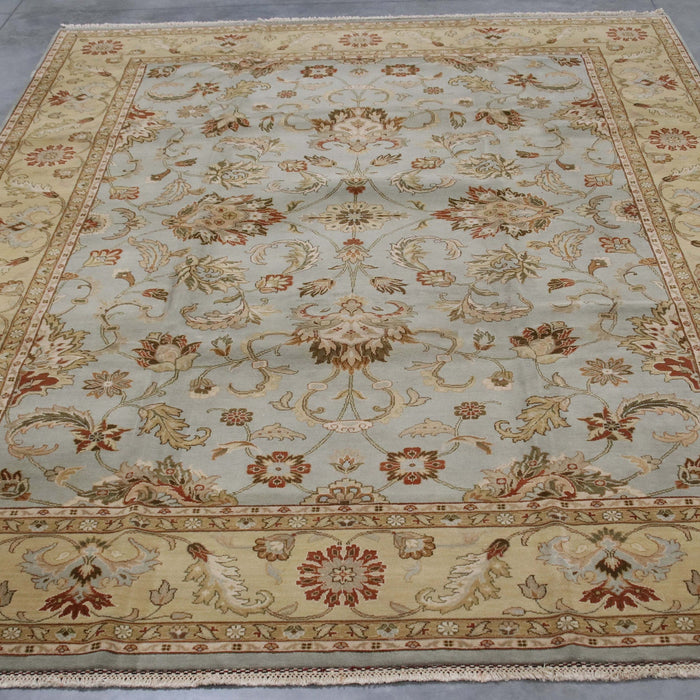 10x14 India Jaipur Blue Gold Wool Rectangular Rug