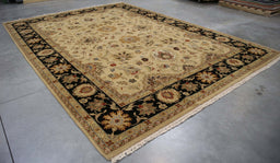 10x14 India Jaipur Ivory Black Wool Rectangular Rug