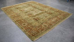 8x10 India Jaipur Green Gold Wool Rectangular Rug