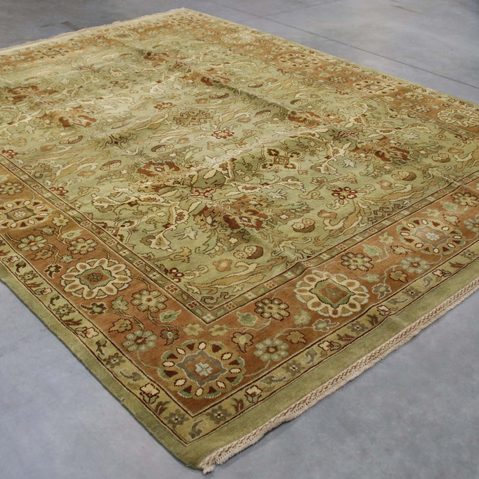 8x10 India Jaipur Green Gold Wool Rectangular Rug