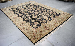 7x10 India Jaipur Black Brown Wool Rectangular Rug