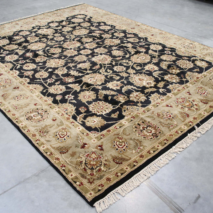 7x10 India Jaipur Black Brown Wool Rectangular Rug