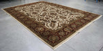 10x14 India Jaipur Ivory Red Wool Rectangular Rug