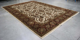 10x14 India Jaipur Ivory Red Wool Rectangular Rug