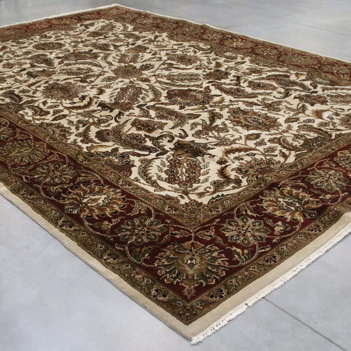 10x14 India Jaipur Ivory Red Wool Rectangular Rug