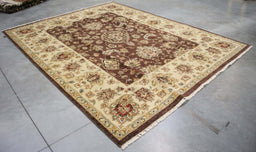 8x10 India Oushak Brown Ivory Wool Rectangular Rug