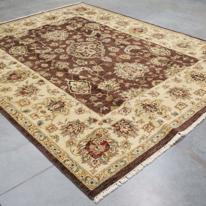 8x10 India Oushak Brown Ivory Wool Rectangular Rug