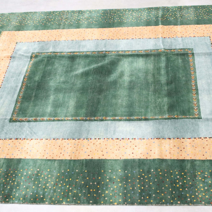 8x10 India Persian Abstract Modern Contemporary Gabbeh Green Blue Wool Rectangular Rug
