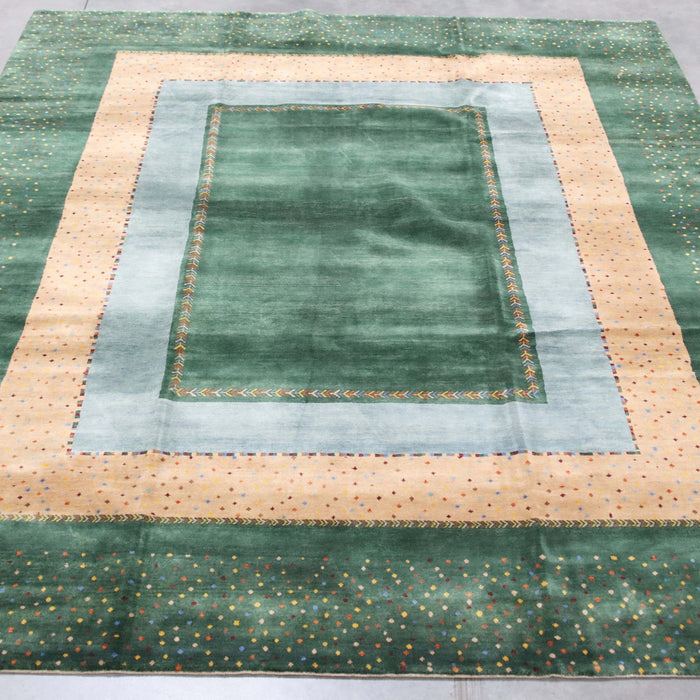 8x10 India Persian Abstract Modern Contemporary Gabbeh Green Blue Wool Rectangular Rug