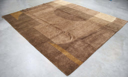 8x10 India Abstract Modern Contemporary Brown Ivory Wool Rectangular Rug
