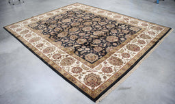 8x10 India Jaipur Black Ivory Wool Rectangular Rug