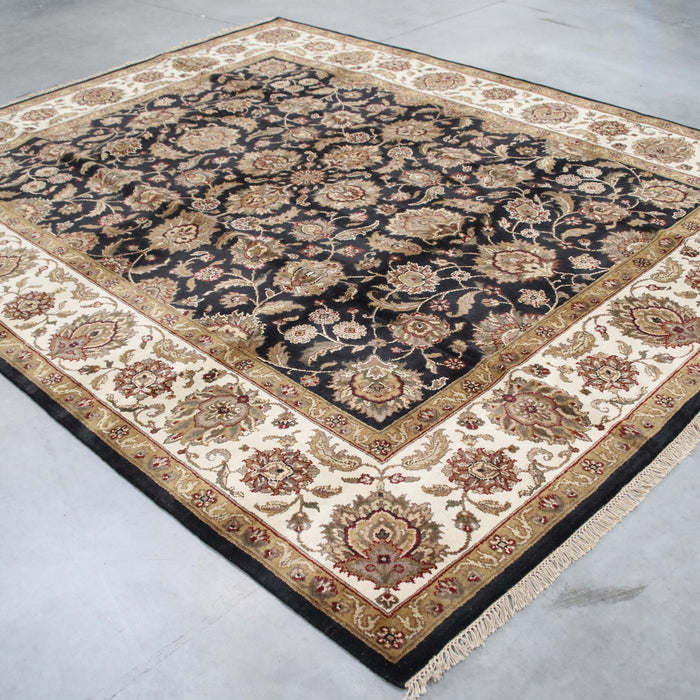 8x10 India Jaipur Black Ivory Wool Rectangular Rug
