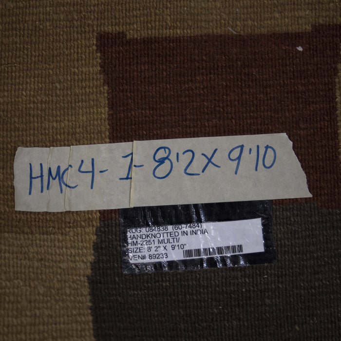 8x9 India Abstract Modern Contemporary Checkered Multicolored Brown Wool Rectangular Rug