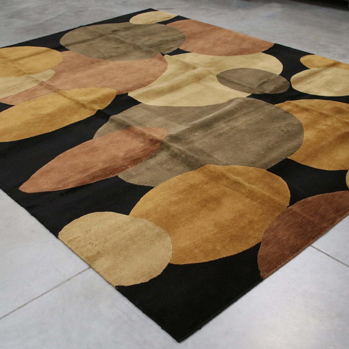 8x10 India Abstract Modern Contemporary Black Brown Wool Rectangular Rug