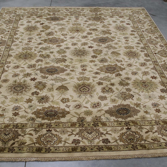 9x12 India Jaipur Ivory Brown Wool Rectangular Rug