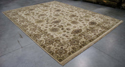 9x12 India Jaipur Ivory Brown Wool Rectangular Rug