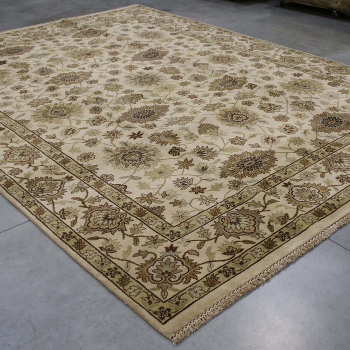 9x12 India Jaipur Ivory Brown Wool Rectangular Rug