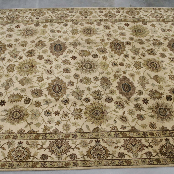 9x12 India Jaipur Ivory Brown Wool Rectangular Rug