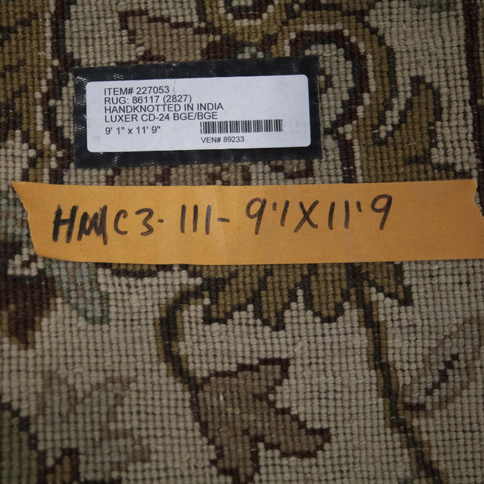 9x12 India Jaipur Ivory Brown Wool Rectangular Rug