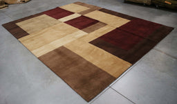 8x10 India Abstract Modern Contemporary Red Burgundy Brown Wool Rectangular Rug