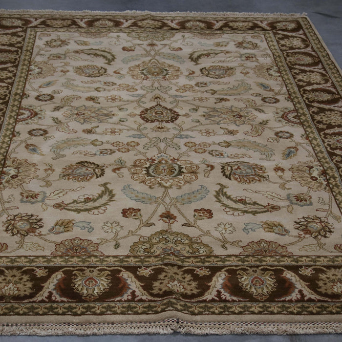 6x9 India Jaipur Ivory Brown Wool Rectangular Rug
