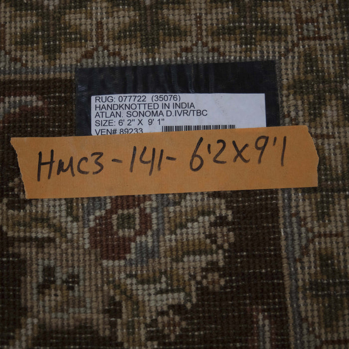 6x9 India Jaipur Ivory Brown Wool Rectangular Rug