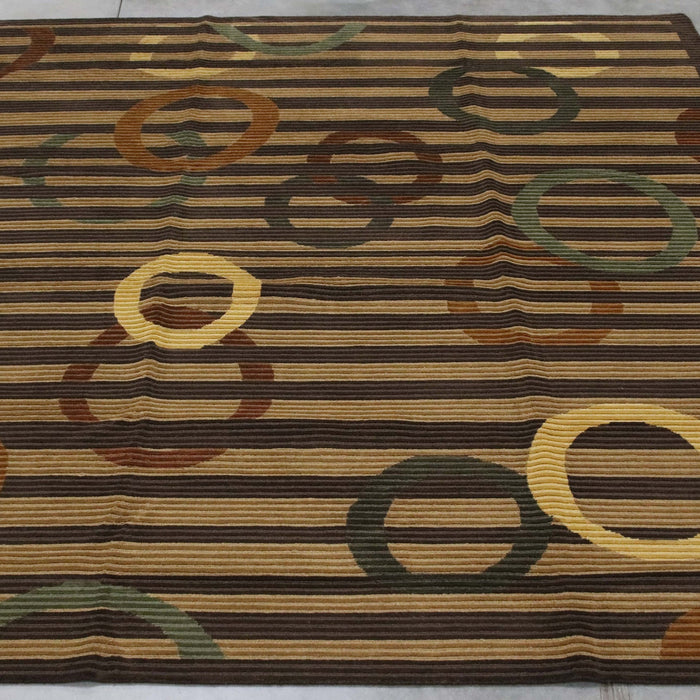 8x10 India Abstract Modern Contemporary Brown Green Wool Rectangular Rug