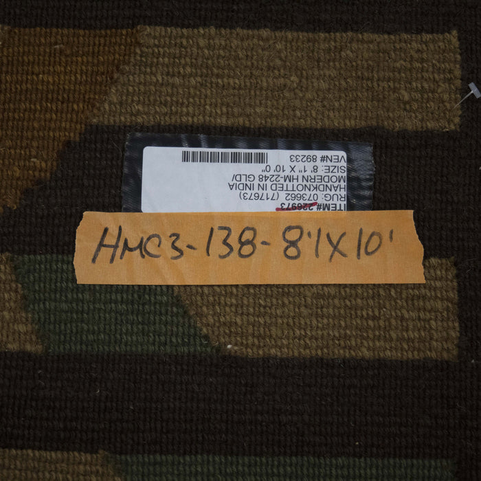 8x10 India Abstract Modern Contemporary Brown Green Wool Rectangular Rug