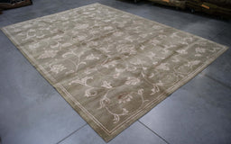 7x11 India Abstract Modern Contemporary Flowers Grey Brown Wool and Silk Rectangular Rug