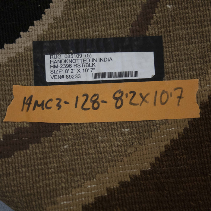 8x11 India Abstract Modern Contemporary Brown Black Wool and Silk Rectangular Rug