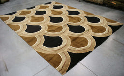 8x11 India Abstract Modern Contemporary Brown Black Wool and Silk Rectangular Rug