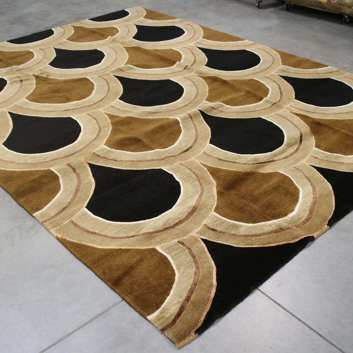 8x11 India Abstract Modern Contemporary Brown Black Wool and Silk Rectangular Rug