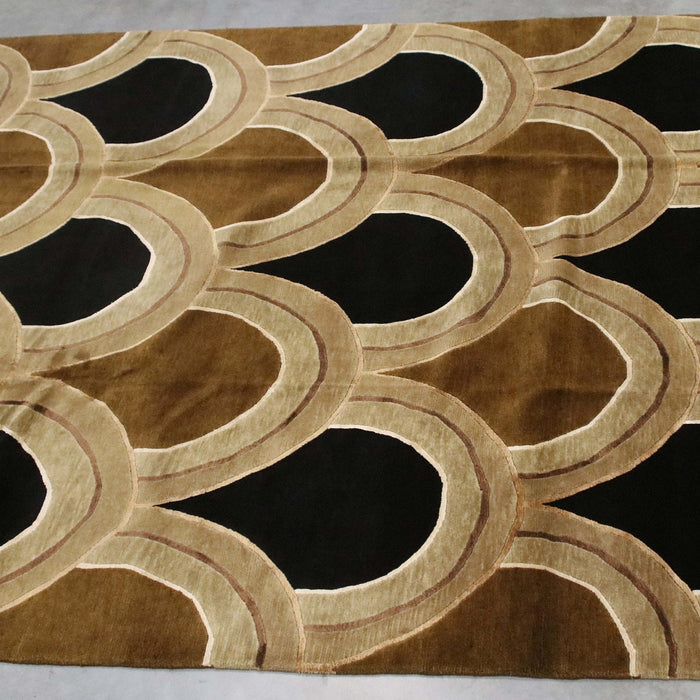 8x11 India Abstract Modern Contemporary Brown Black Wool and Silk Rectangular Rug