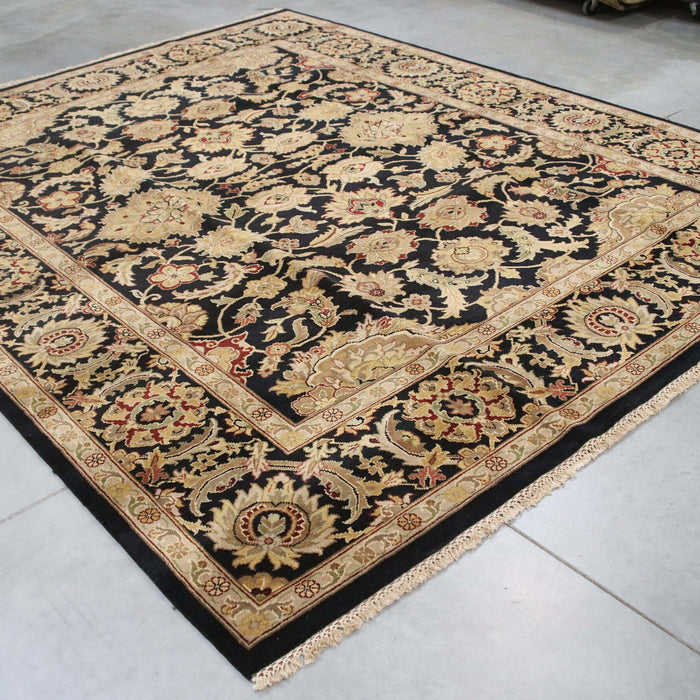 8x9 India Jaipur Black Gold Wool Rectangular Rug