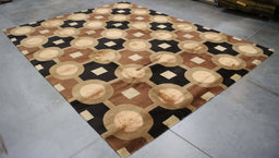 8x10 India Abstract Modern Contemporary Brown Black Wool and Silk Rectangular Rug