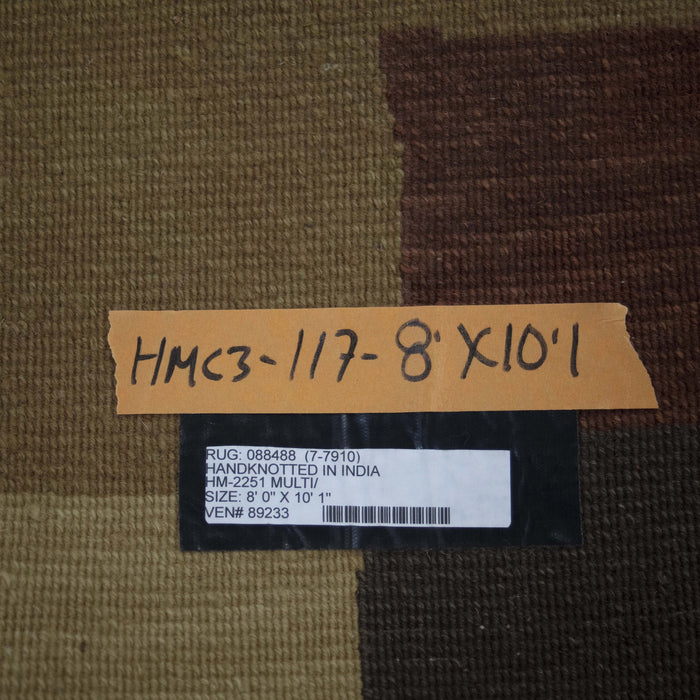 8x10 India Abstract Modern Contemporary Multicolored Brown Wool Rectangular Rug