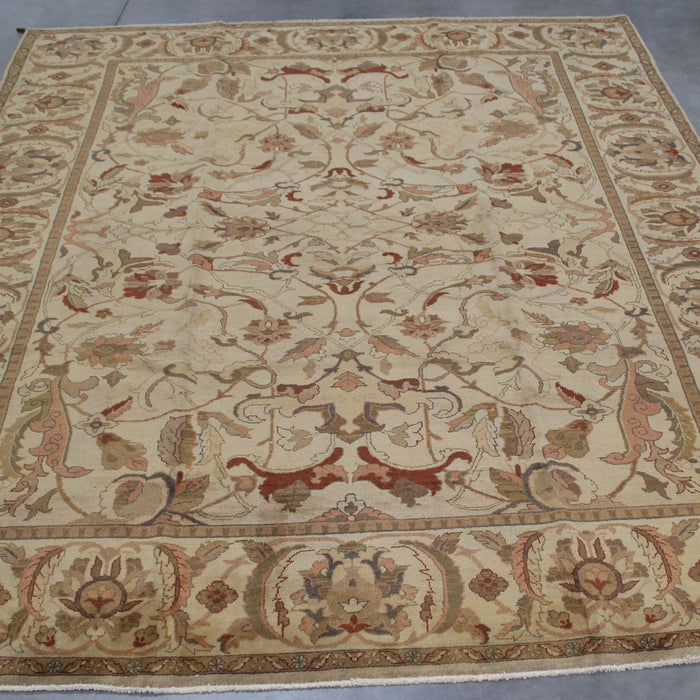 8x12 India Oushak Ivory Brown Wool Rectangular Rug