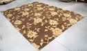 8x10 India Abstract Modern Contemporary Flowers Brown Gold Wool and Silk Rectangular Rug