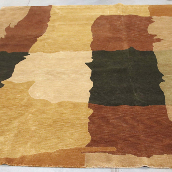 8x9 India Abstract Modern Contemporary Multicolored Brown Wool Rectangular Rug