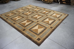 8x10 India Abstract Modern Contemporary Brown Blue Wool Rectangular Rug