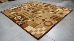 7x9 India Abstract Modern Contemporary Brown Ivory Wool and Silk Rectangular Rug
