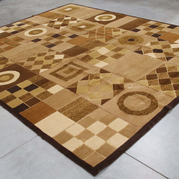 7x9 India Abstract Modern Contemporary Brown Ivory Wool and Silk Rectangular Rug