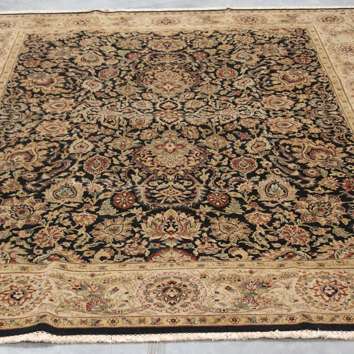 8x10 India Jaipur Black Brown Wool Rectangular Rug