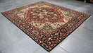 8x10 India Geometric Persian Heriz Red Black Wool Rectangular Rug