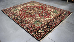 8x10 India Geometric Persian Heriz Red Black Wool Rectangular Rug