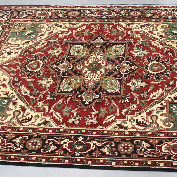 8x10 India Geometric Persian Heriz Red Black Wool Rectangular Rug