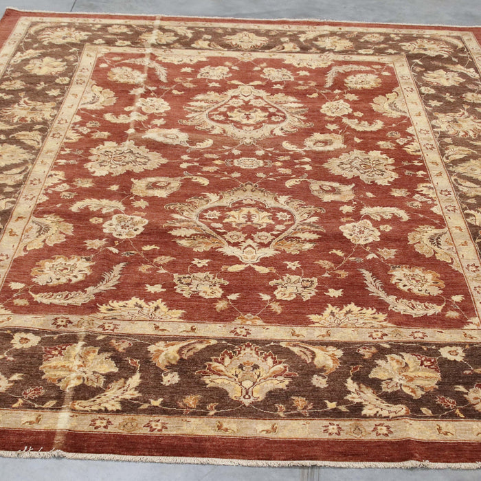 8x11 India Oushak Terracotta Brown Wool Rectangular Rug