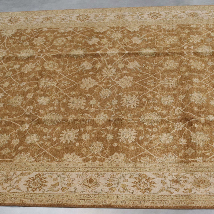 8x10 India Oushak Brown Ivory Wool Rectangular Rug