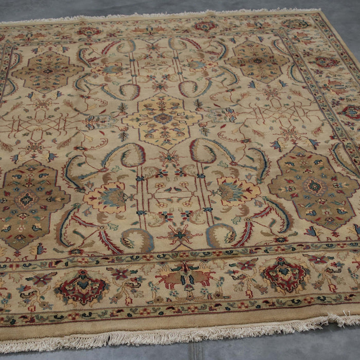 8x10 India Jaipur Ivory Brown Wool Rectangular Rug